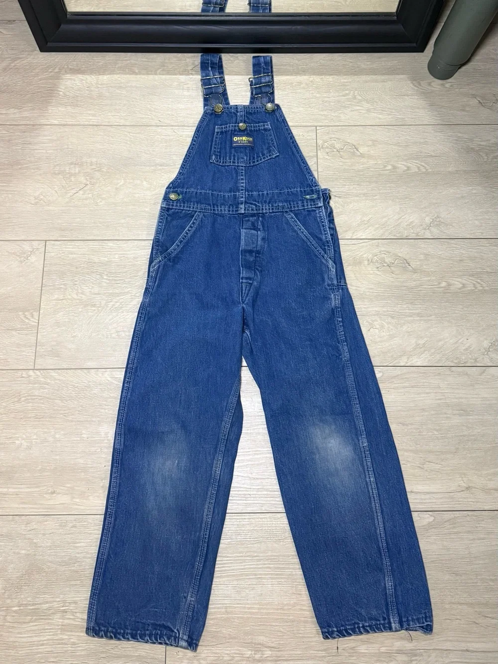 Vintage 1990s Youth Boys Denim Oshkosh Union Made Dark Wash Vestbak Overalls